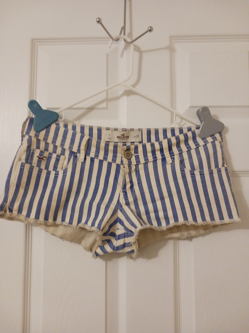 Hollister Blue/ White Striped Y2k Low-Rise Denim Shorts 28/7